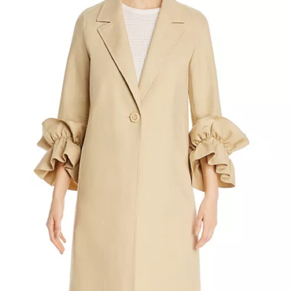 NWT Lafayette 148 New York Emmie Cotton & Linen Ruffled-Sleeve Coat